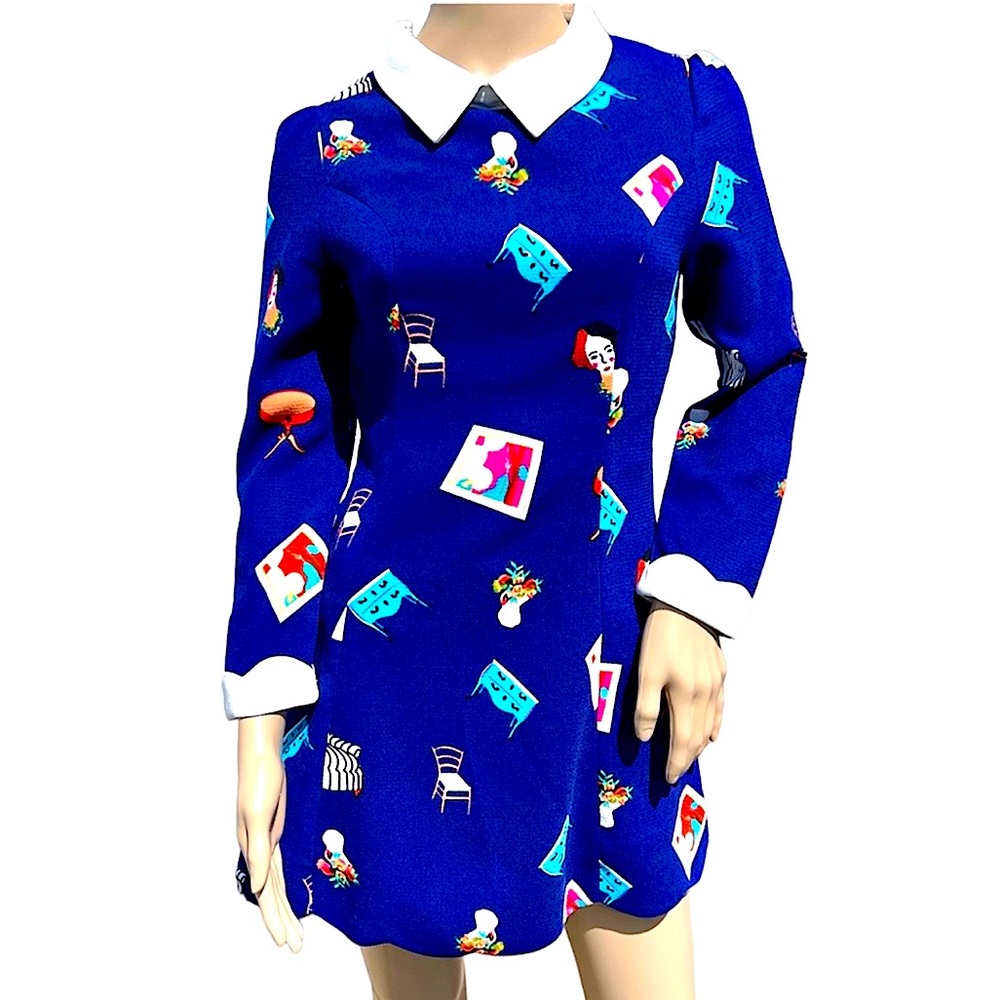 Vintage Elf Sack Rad Print Collared Dress! EUC!